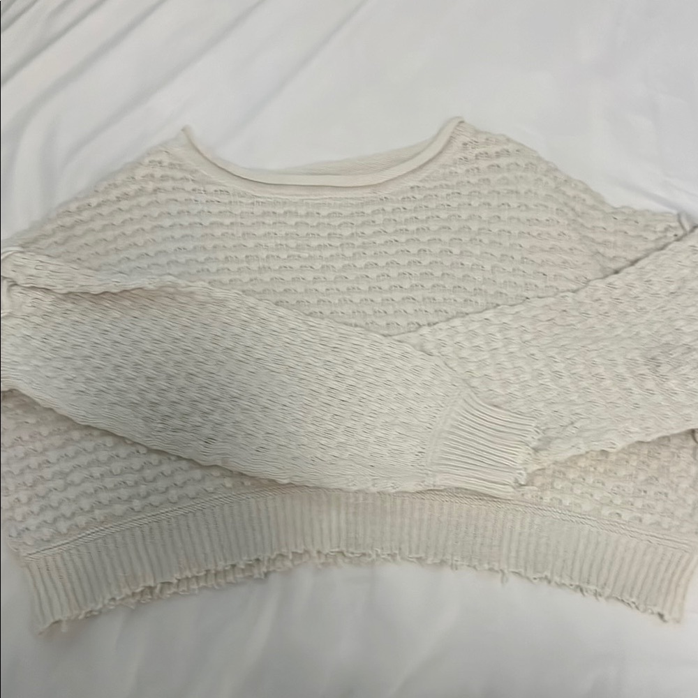 Double Zero Cream Crew Neck Sweater with Textured Knit